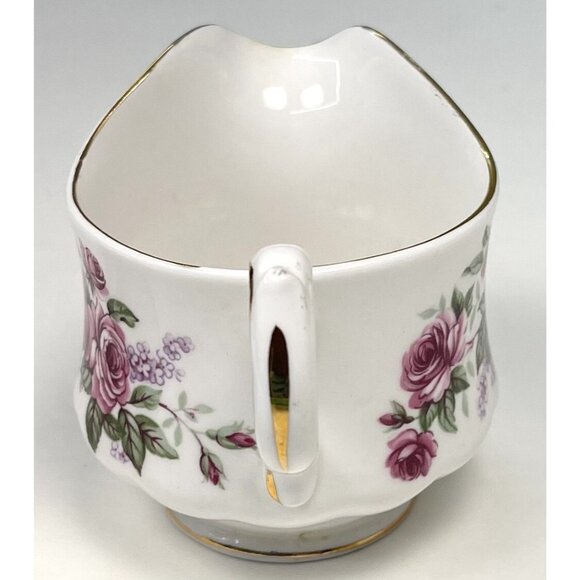 VTG QUEEN ANNE Handpainted Bone China Pink Rose CREAMER & SUGAR 8544 England EUC - Picture 3 of 5